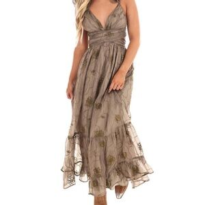 Storia Brown Ruffled Tiered Wrap Maxi Dress